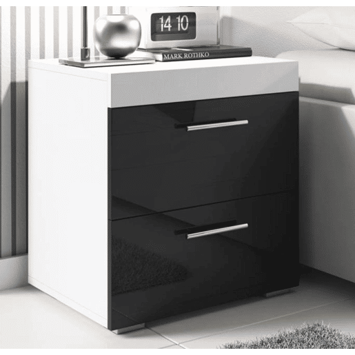 Mesa de cabeceira Quarto de dormir BrancoPreto 45x40x50 2 gavetas Ciro Muebles Bonitos