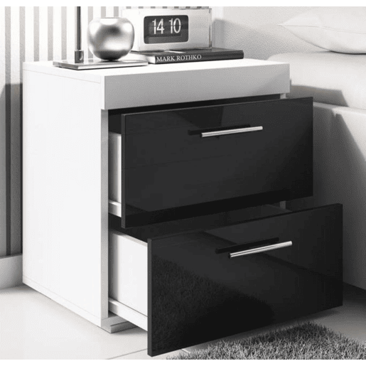 Mesa de cabeceira Quarto de dormir BrancoPreto 45x40x50 2 gavetas Ciro Muebles Bonitos