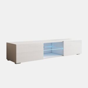 Móvel TV Sala de estar e jantar Branco 160x38,5x32 2 portas LED Tibi Muebles Bonitos