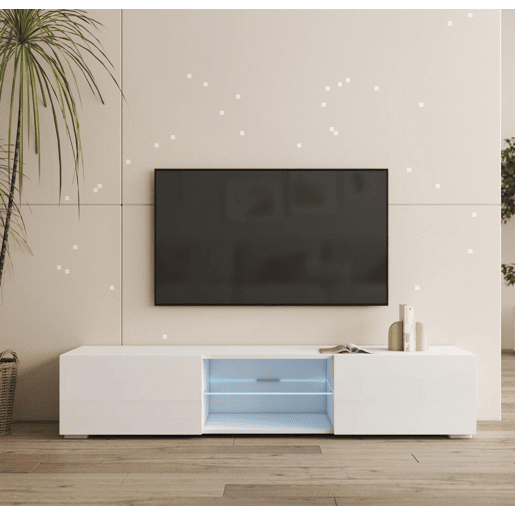 Móvel TV Sala de estar e jantar Branco 160x38,5x32 2 portas LED Tibi Muebles Bonitos Móvel TV Sala de estar e jantar Branco 160x38,5x32 2 portas LED Tibi Muebles Bonitos