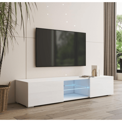 Móvel TV Sala de estar e jantar Branco 160x38,5x32 2 portas LED Tibi Muebles Bonitos Móvel TV Sala de estar e jantar Branco 160x38,5x32 2 portas LED Tibi Muebles Bonitos