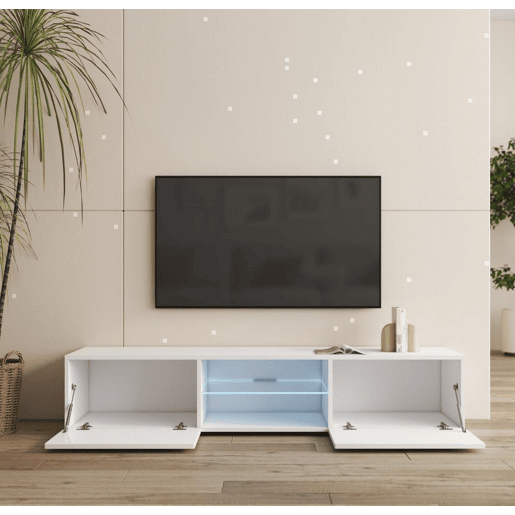 Móvel TV Sala de estar e jantar Branco 160x38,5x32 2 portas LED Tibi Muebles Bonitos Móvel TV Sala de estar e jantar Branco 160x38,5x32 2 portas LED Tibi Muebles Bonitos
