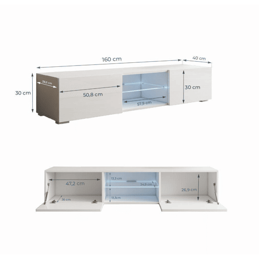 Móvel TV Sala de estar e jantar Branco 160x38,5x32 2 portas LED Tibi Muebles Bonitos Móvel TV Sala de estar e jantar Branco 160x38,5x32 2 portas LED Tibi Muebles Bonitos