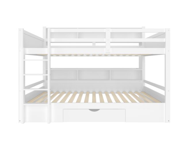 Cama litera 90x200cm - con cajones y compartimentos de almacenamiento - blanco