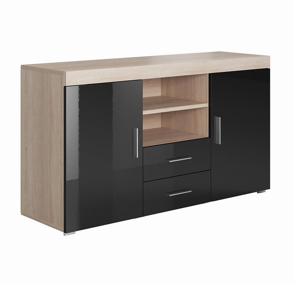 Aparador Salón comedor 2 puertas 2 cajones Roque 140 Negro/ Madera