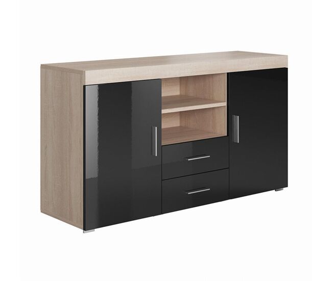Aparador salón comedor sonoma/negro 140x40x80 2 puertas 2 cajones roque muebles bonitos