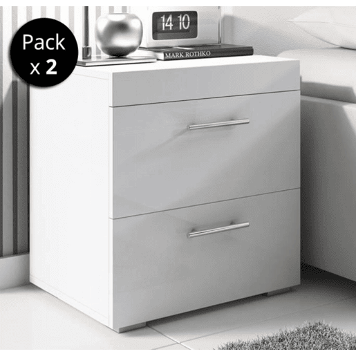 Pack 2 Mesas de cabeceira Quarto de dormir Branco 45x40x50 2 gavetas Ciro Muebles Bonitos