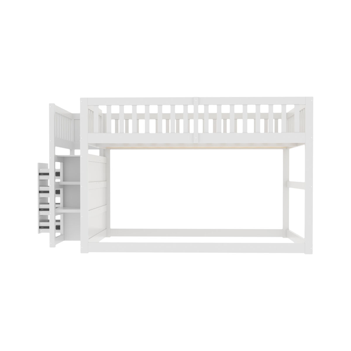 Cama litera baja 140x200 cm - cama de seguridad con almacenamiento, diseño de barandilla alta - blanco