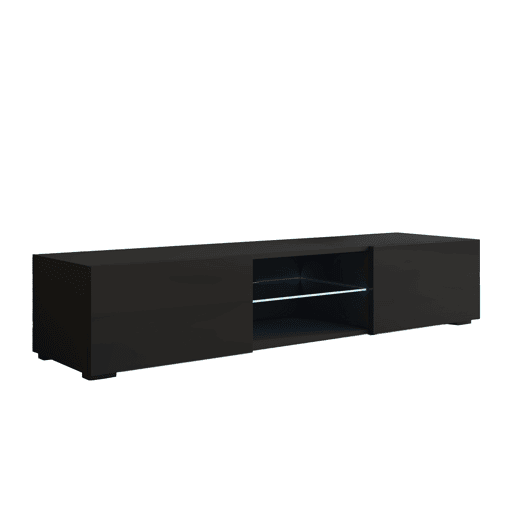 Móvel TV Sala de estar e jantar Preto 160x38,5x32 2 portas LED Tibi Muebles Bonitos