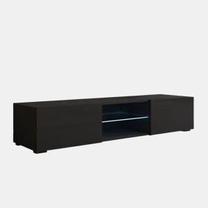 Móvel TV Sala de estar e jantar Preto 160x38,5x32 2 portas LED Tibi Muebles Bonitos