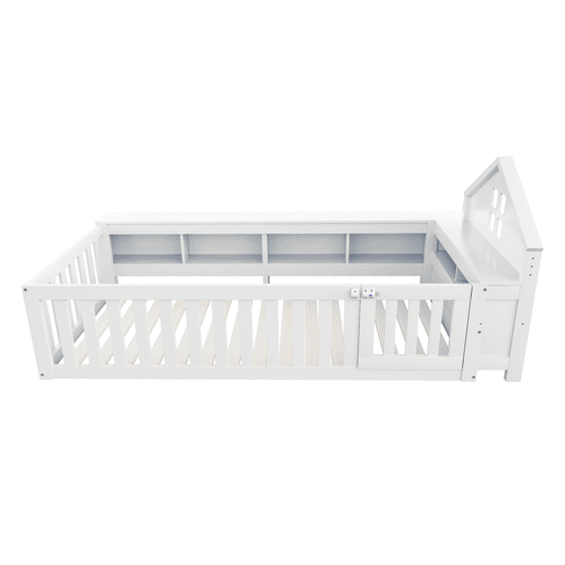 Cama infantil 90x200 cm - Com telhado, janela, arrumação, grade de segurança e porta - Branca