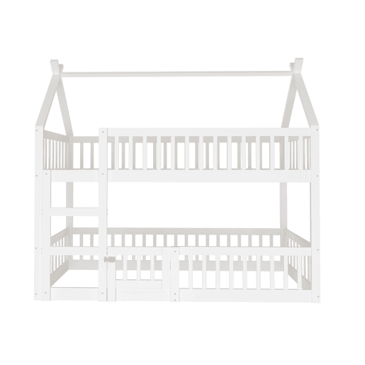 Beliche infantil 90x200 - Beliche com escada, design loft, estrutura em madeira maciça - Branco