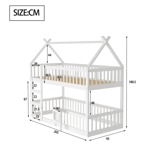 Beliche infantil 90x200 - Beliche com escada, design loft, estrutura em madeira maciça - Branco
