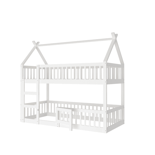 Beliche infantil 90x200 - Beliche com escada, design loft, estrutura em madeira maciça - Branco