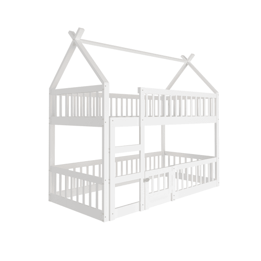Beliche infantil 90x200 - Beliche com escada, design loft, estrutura em madeira maciça - Branco