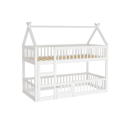 Beliche infantil 90x200 - Beliche com escada, design loft, estrutura em madeira maciça - Branco