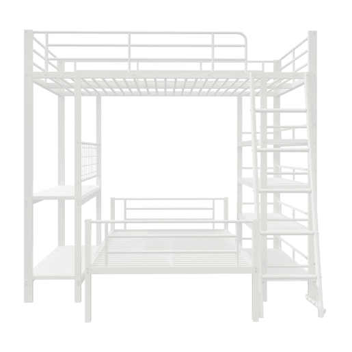 Cama beliche em metal 140*200 cm - Cama multifuncional com vários compartimentos - Branco