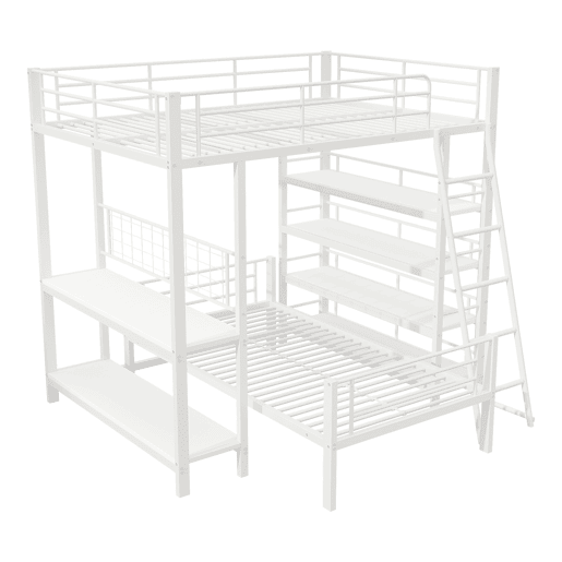 Cama beliche em metal 140*200 cm - Cama multifuncional com vários compartimentos - Branco
