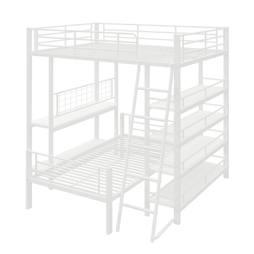 Cama beliche em metal 140*200 cm - Cama multifuncional com vários compartimentos - Branco