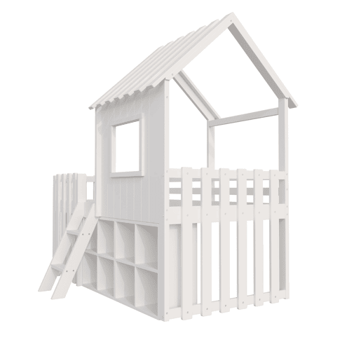 Cama infantil 90x200 - com teto, janela, espaço de armazenamento aberto, escada de escalada, sem colchão - branco