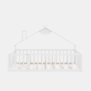 Cama infantil 90x190 cm - Com grade e cerca com fechadura - Branco