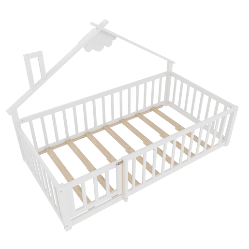 Cama infantil 90x190 cm - Com grade e cerca com fechadura - Branco