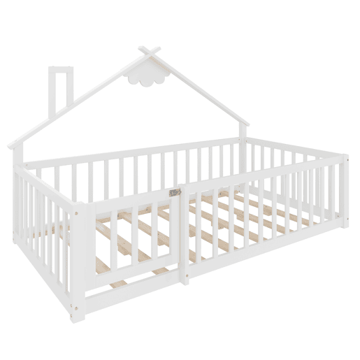 Cama infantil 90x190 cm - Com grade e cerca com fechadura - Branco