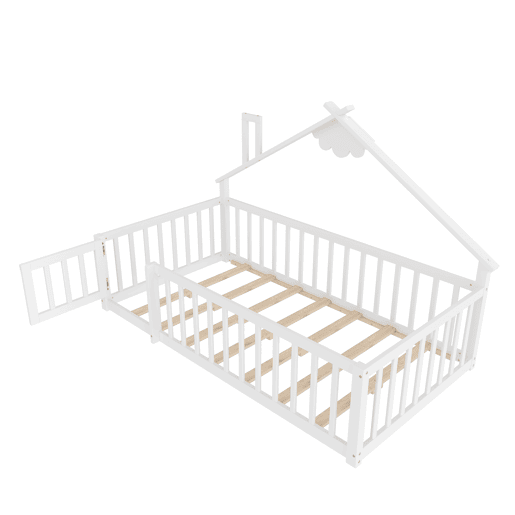 Cama infantil 90x190 cm - Com grade e cerca com fechadura - Branco