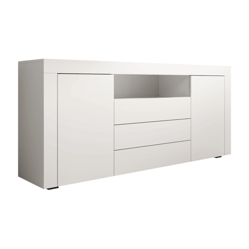 Aparador Sala de estar e jantar Branco 160x35x72 2 portas 3 gavetas Yanis Muebles Bonitos