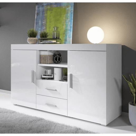 Aparador Sala de estar e jantar Branco 140x40x80 2 portas 2 gavetas Roque Muebles Bonitos