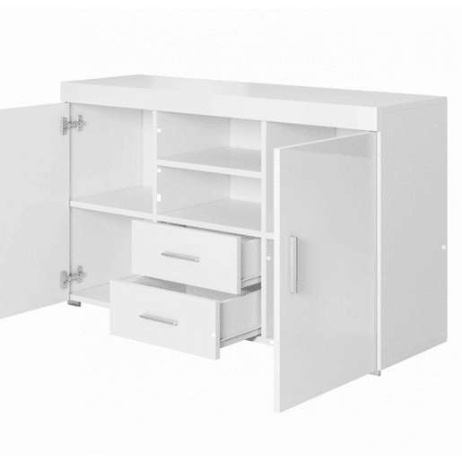 Aparador Sala de estar e jantar Branco 140x40x80 2 portas 2 gavetas Roque Muebles Bonitos