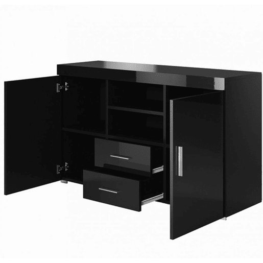 Aparador Sala de estar e jantar Preto 140x40x80 2 portas 2 gavetas Roque Muebles Bonitos