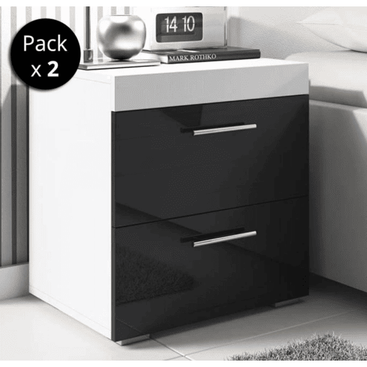 Pack 2 Mesas de cabeceira Quarto de dormir BrancoPreto 45x40x50 2 gavetas Ciro Muebles Bonitos