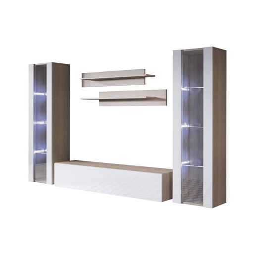 Móvel de sala Sala de estar e jantar SonomaBranco 260x40x165 3 portas LED Luke 8 Muebles Bonitos