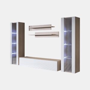 Móvel de sala Sala de estar e jantar SonomaBranco 260x40x165 3 portas LED Luke 8 Muebles Bonitos