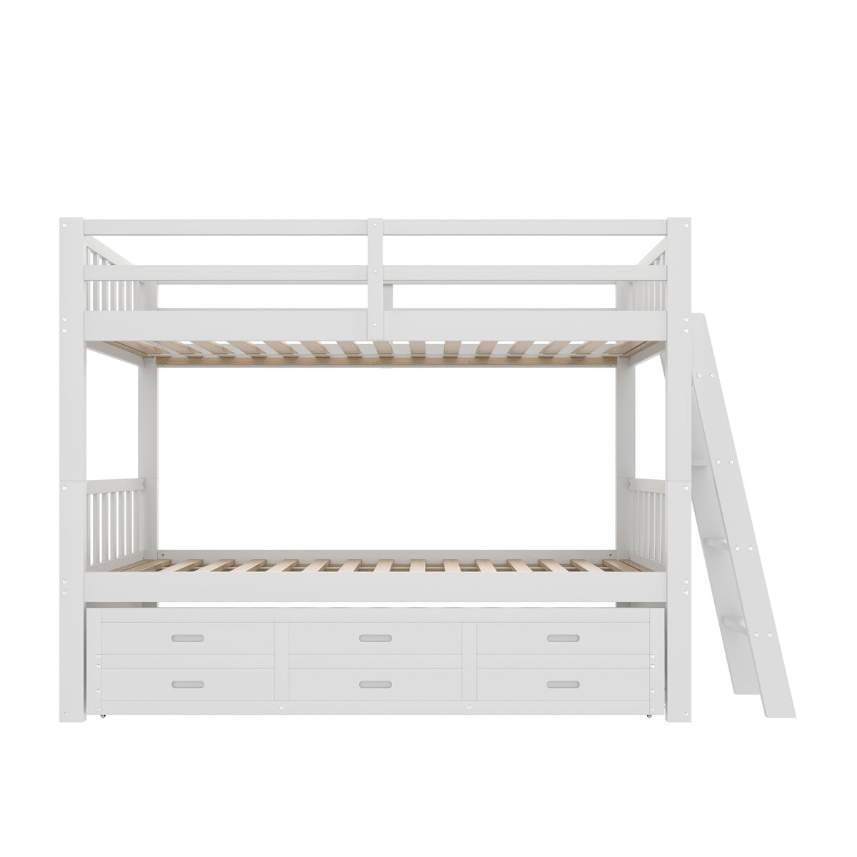 Cama litera 90x200cm - cama infantil con escalera, cama extraíble y 3 cajones, estructura de madera de pino y mdf - blanco
