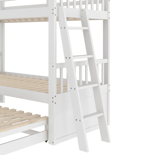 Cama beliche 90x200cm - Cama infantil com escada, cama extraível e 3 gavetas, estrutura em madeira de pinho e MDF - Branco