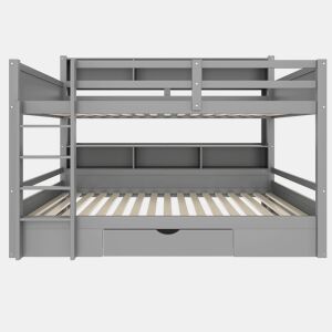 Litera 90x200 cm - com gavetas, com compartimentos de arrumação, sem colchão - Cinza