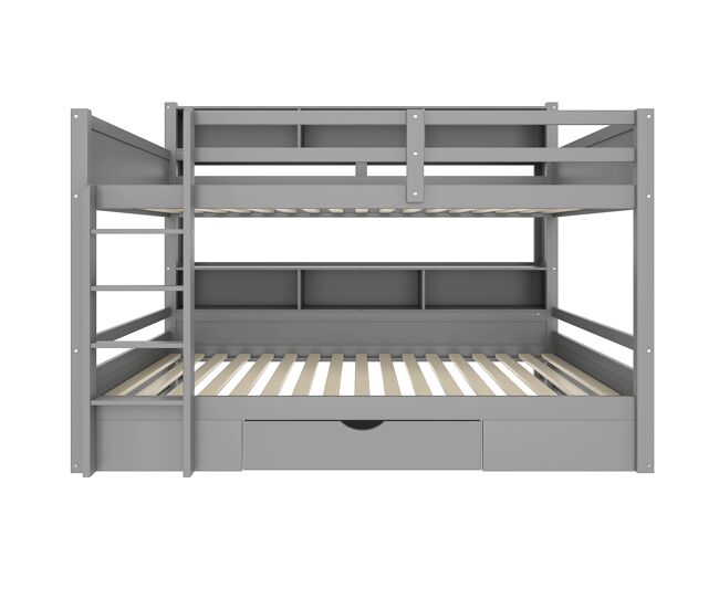 Litera 90x200 cm - con cajones, con compartimentos de almacenamiento, sin colchón - gris