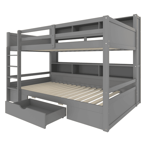 Litera 90x200 cm - com gavetas, com compartimentos de arrumação, sem colchão - Cinza