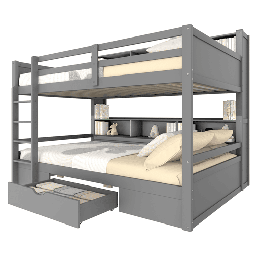 Litera 90x200 cm - com gavetas, com compartimentos de arrumação, sem colchão - Cinza