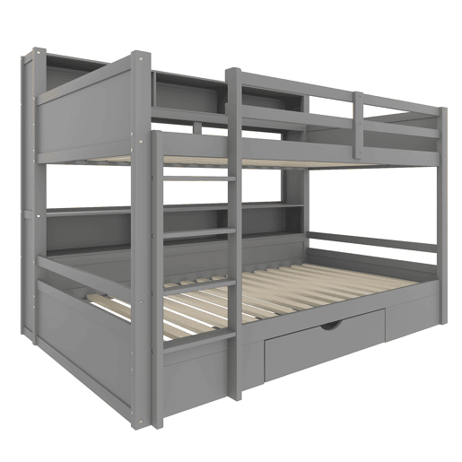 Litera 90x200 cm - com gavetas, com compartimentos de arrumação, sem colchão - Cinza