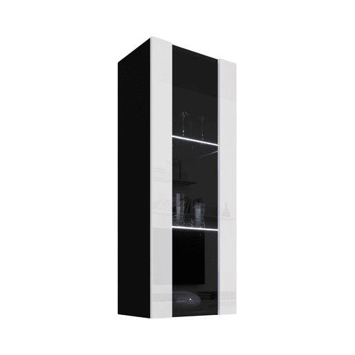 Vitrine suspensa Sala de estar e jantar Preto 40x29x126 1 porta LED Nora V2 Muebles Bonitos