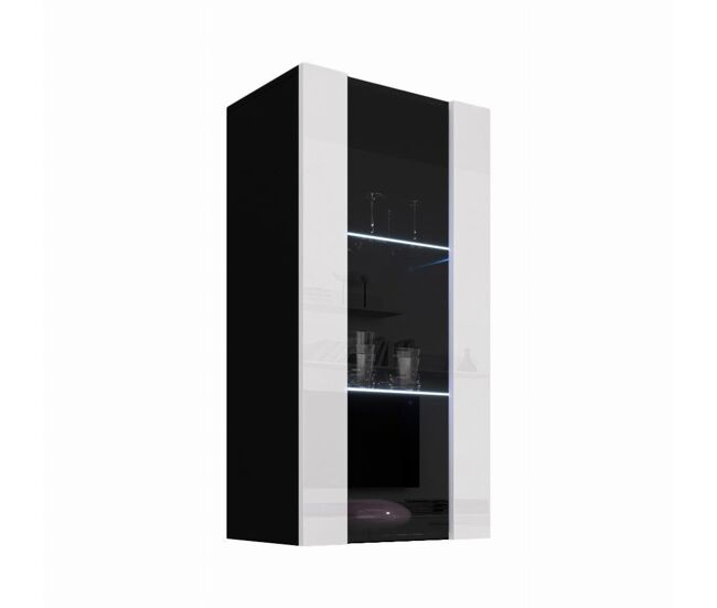 Vitrina colgante salón comedor negro 40x29x126 1 puerta led nora v2 muebles bonitos