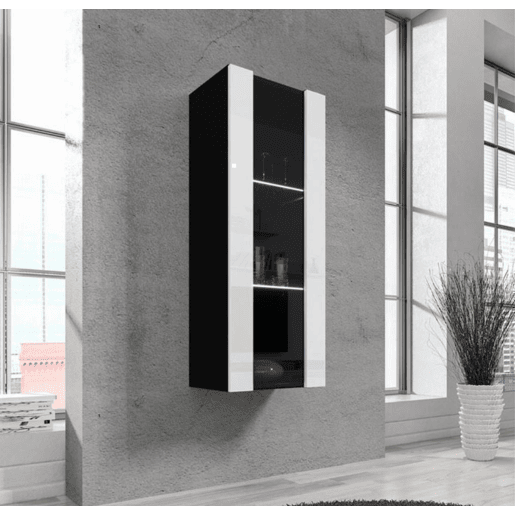 Vitrine suspensa Sala de estar e jantar Preto 40x29x126 1 porta LED Nora V2 Muebles Bonitos
