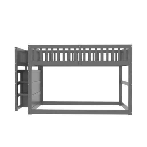 Cama beliche baixa 140x200 cm - Cama de segurança com espaço de arrumação, design com grades altas - Cinza