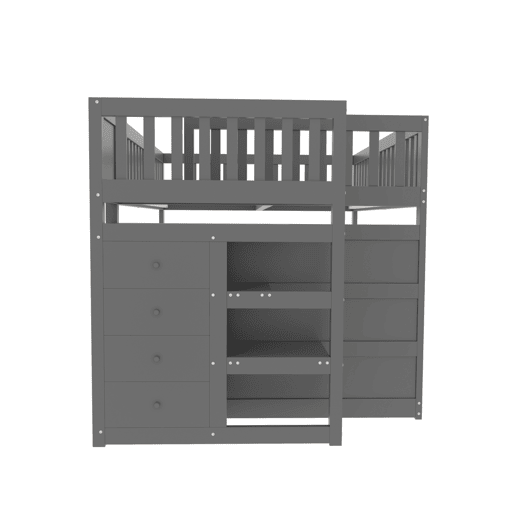 Cama beliche baixa 140x200 cm - Cama de segurança com espaço de arrumação, design com grades altas - Cinza