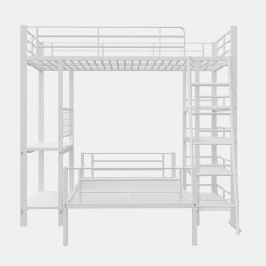 Litera metálica 90*200 - Cama multifuncional com prateleiras - Branca