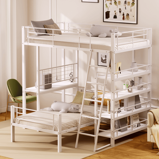 Litera metálica 90*200 - Cama multifuncional com prateleiras - Branca