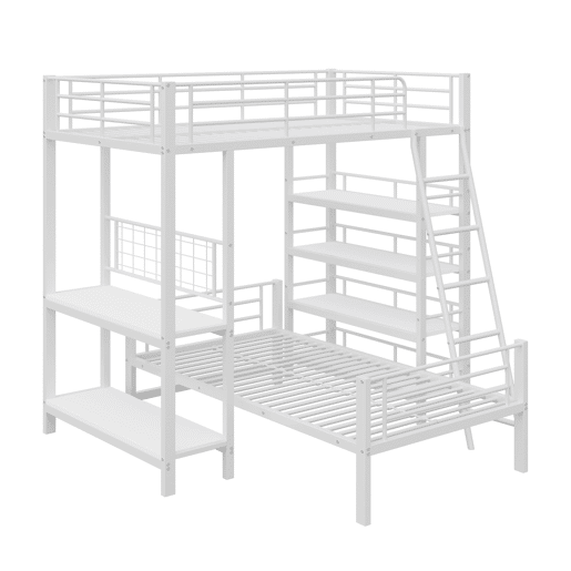 Litera metálica 90*200 - Cama multifuncional com prateleiras - Branca